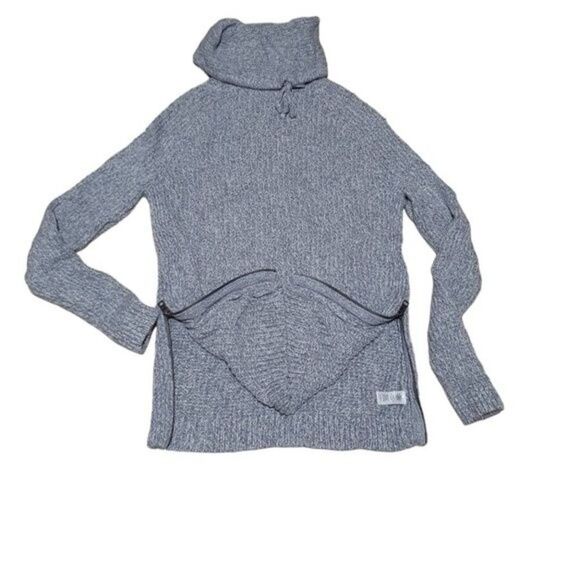 Athleta Women's Chunky Knit Merino Wool Blend Grey Side Zipper Sweater Sz Small - Picture 3 of 9